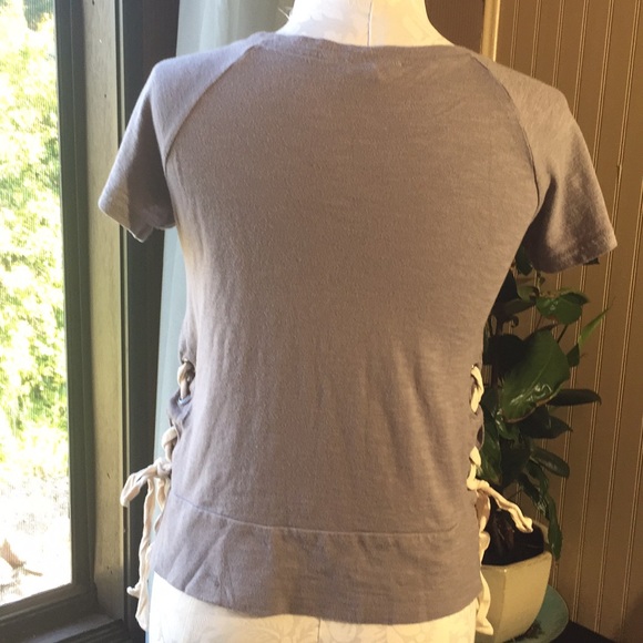 Bleuh ciel grey top cream laces up sides size small - Picture 3 of 4